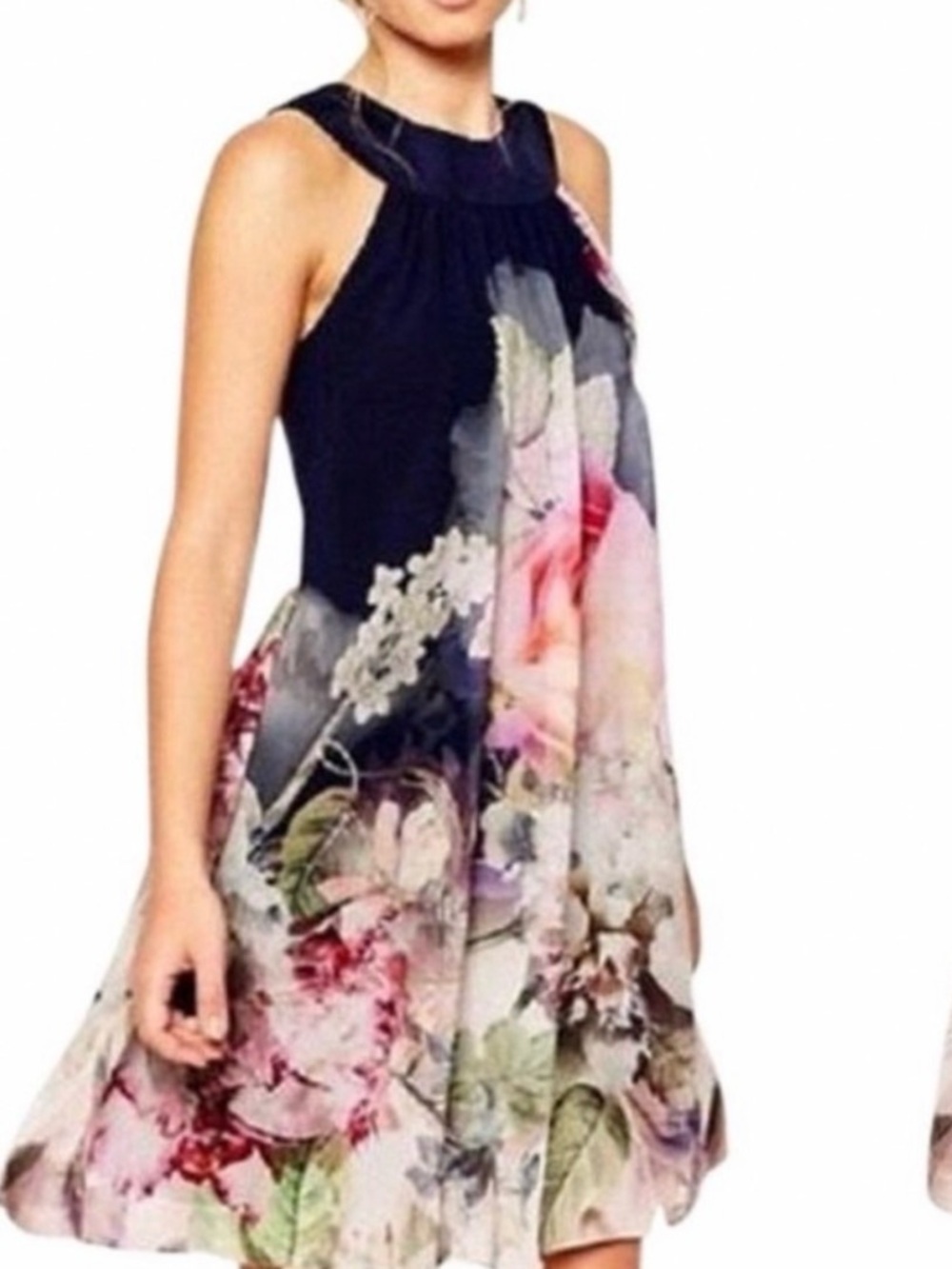NWT Ted Baker Marindi Pure Peony Ombre Swing Dress Floral Navy Pink Sz UK3 US8